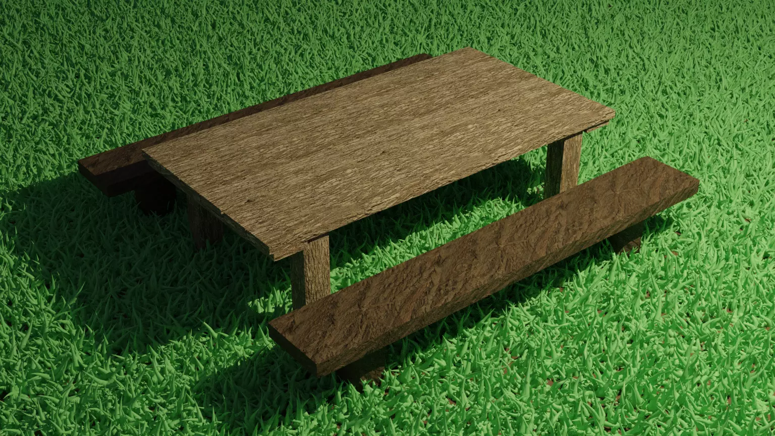 Old Table and Bench Free low-poly 3D model_0
