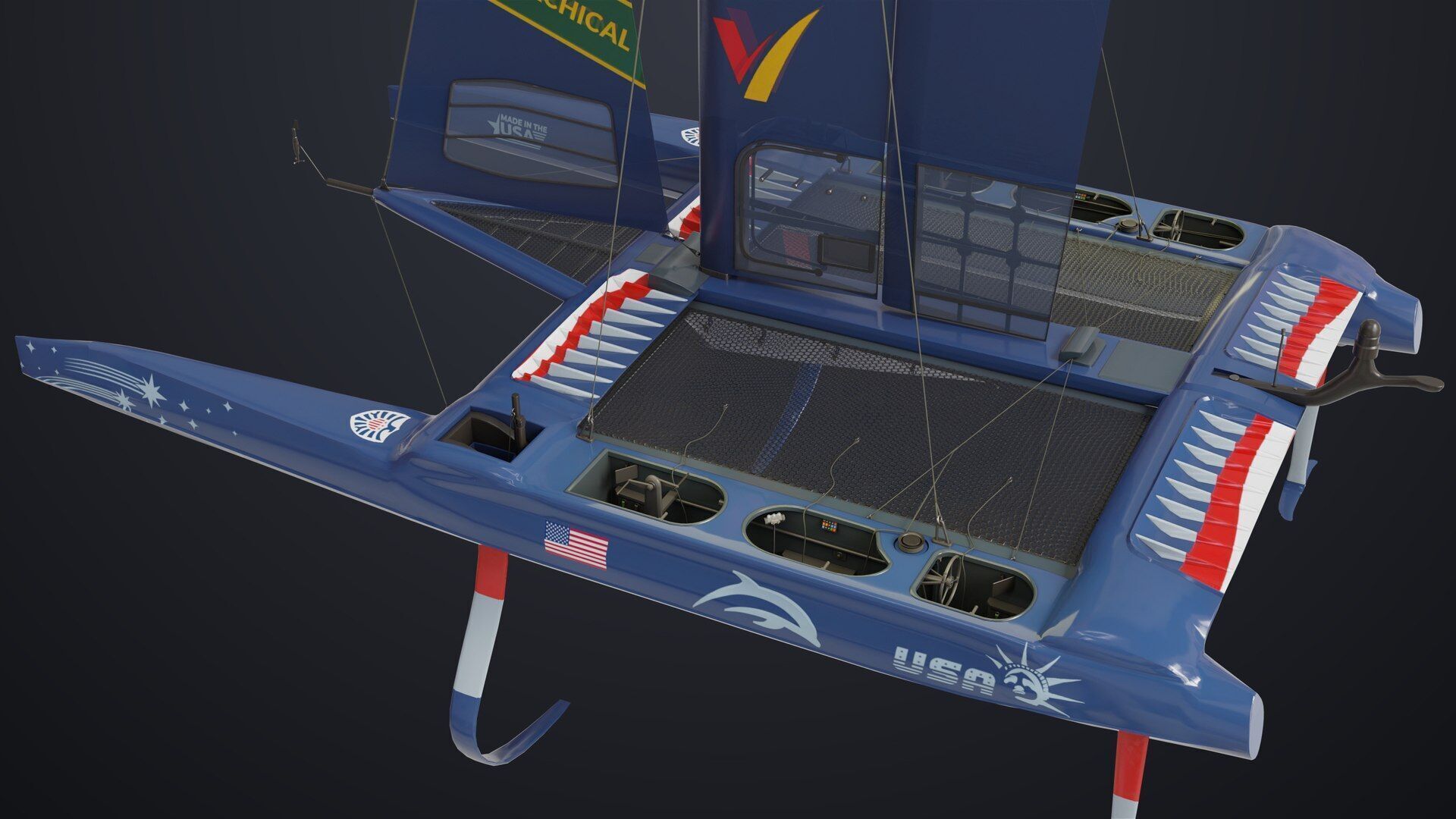 Yacht Sailing Boat 02 Blue All PBR Unity UE Textures Low-poly 3D model_15