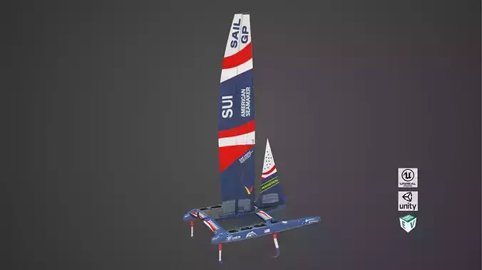 Yacht Sailing Boat 02 Blue All PBR Unity UE Textures Low-poly 3D model