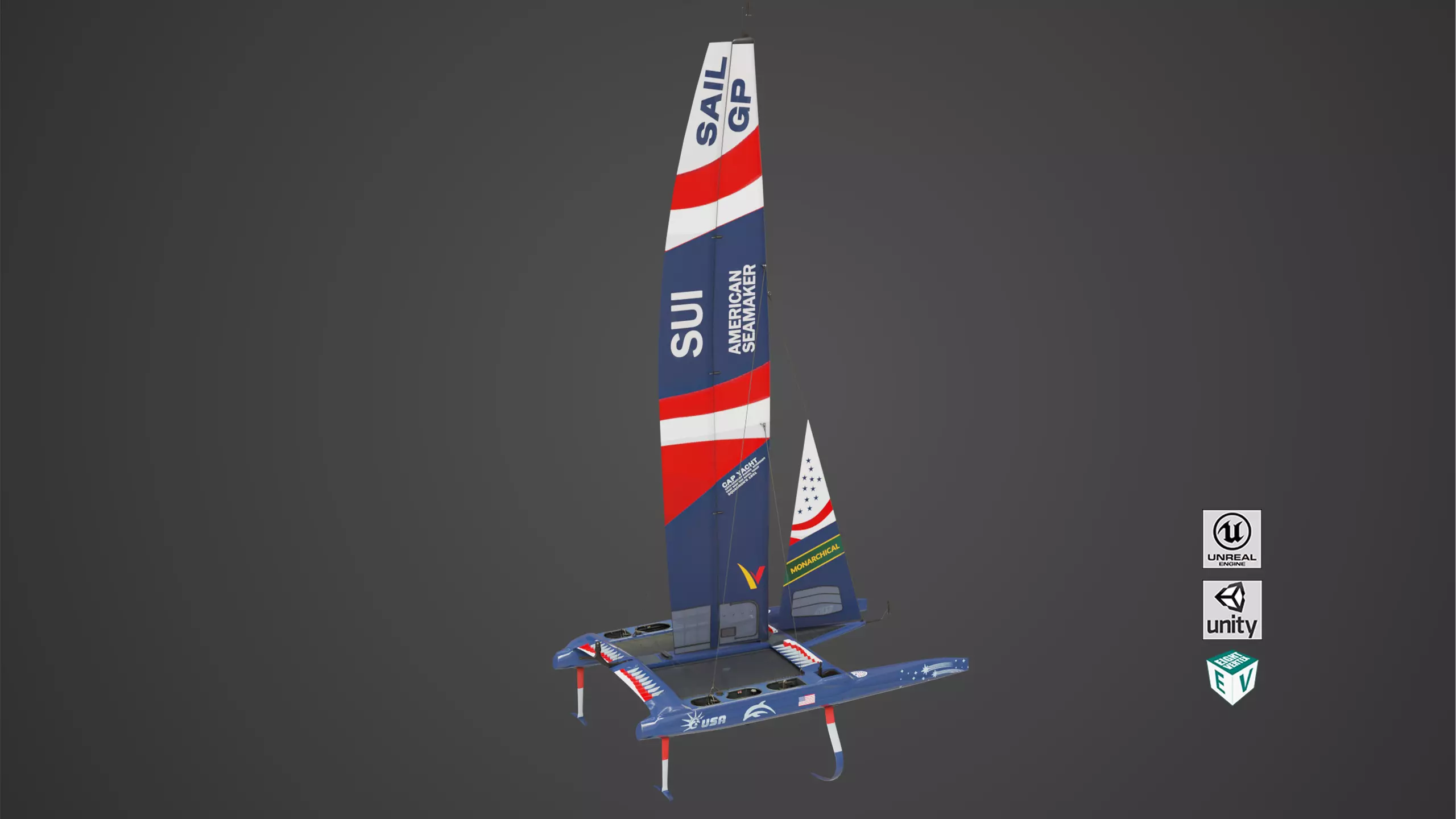 Yacht Sailing Boat 02 Blue All PBR Unity UE Textures Low-poly 3D model_0