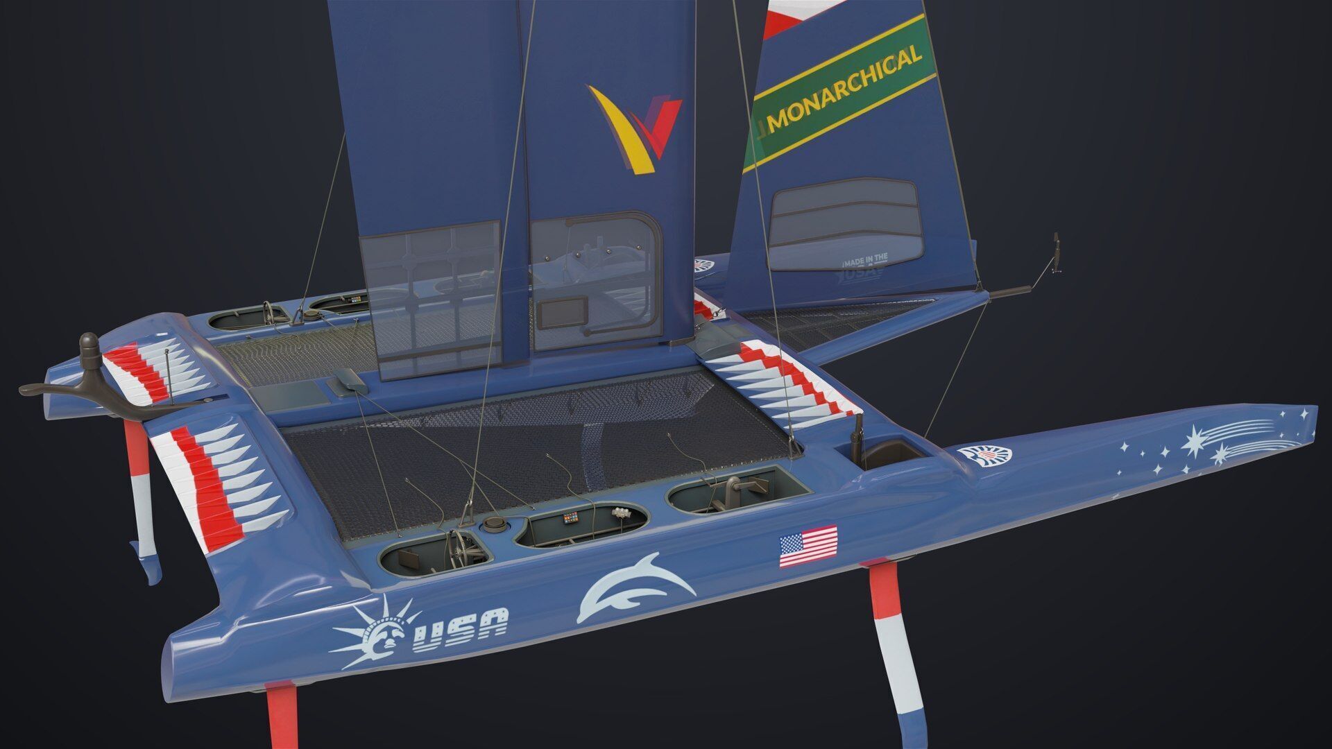 Yacht Sailing Boat 02 Blue All PBR Unity UE Textures Low-poly 3D model_5