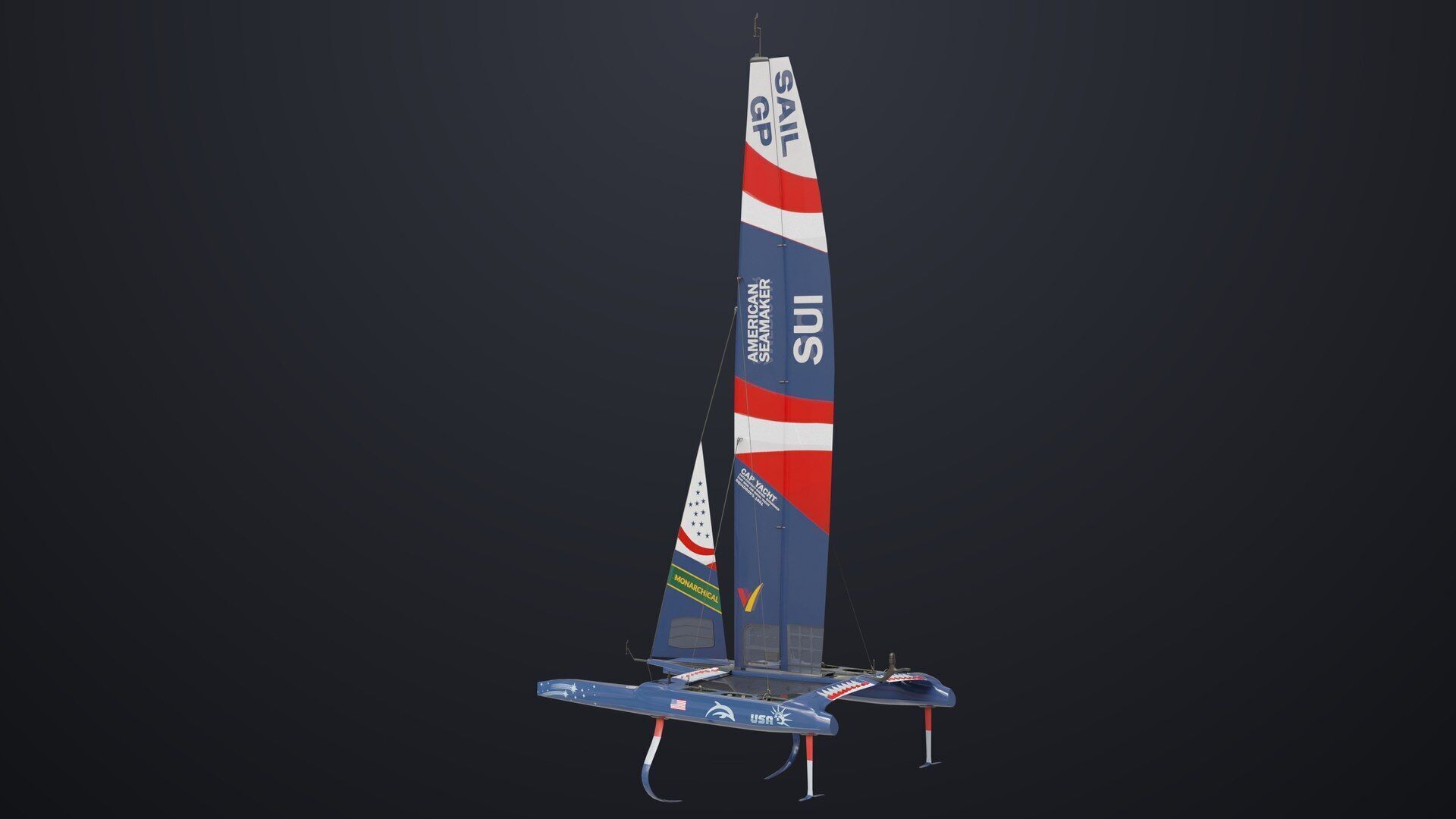 Yacht Sailing Boat 02 Blue All PBR Unity UE Textures Low-poly 3D model_3