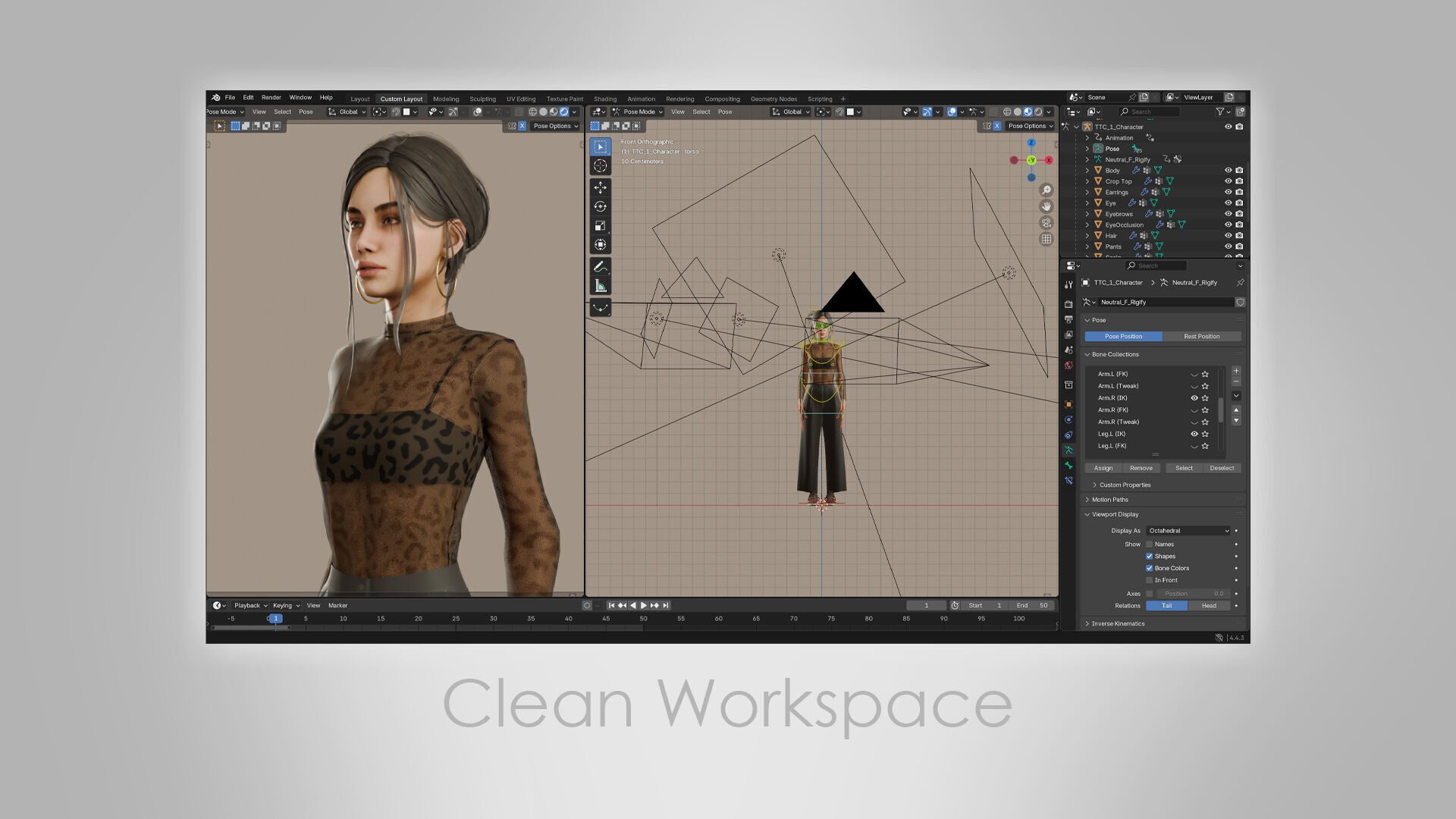Rigged Woman Character For Blender Low-poly 3D model_13
