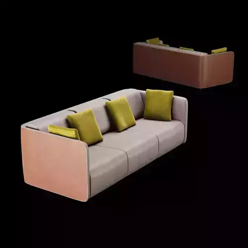 Modern leather sofa with velvet pillow 3D model