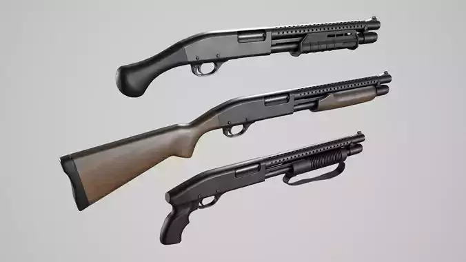 Pump Action Shotgun Low-poly 3D model