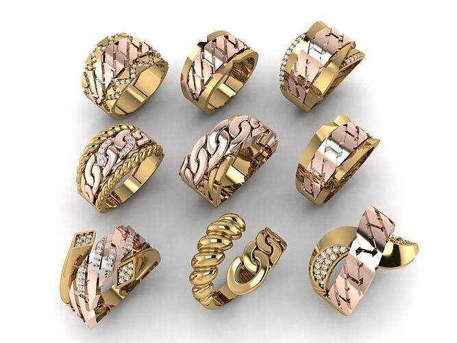 9 pieces of 2 piece chain rings Collection 3D print model