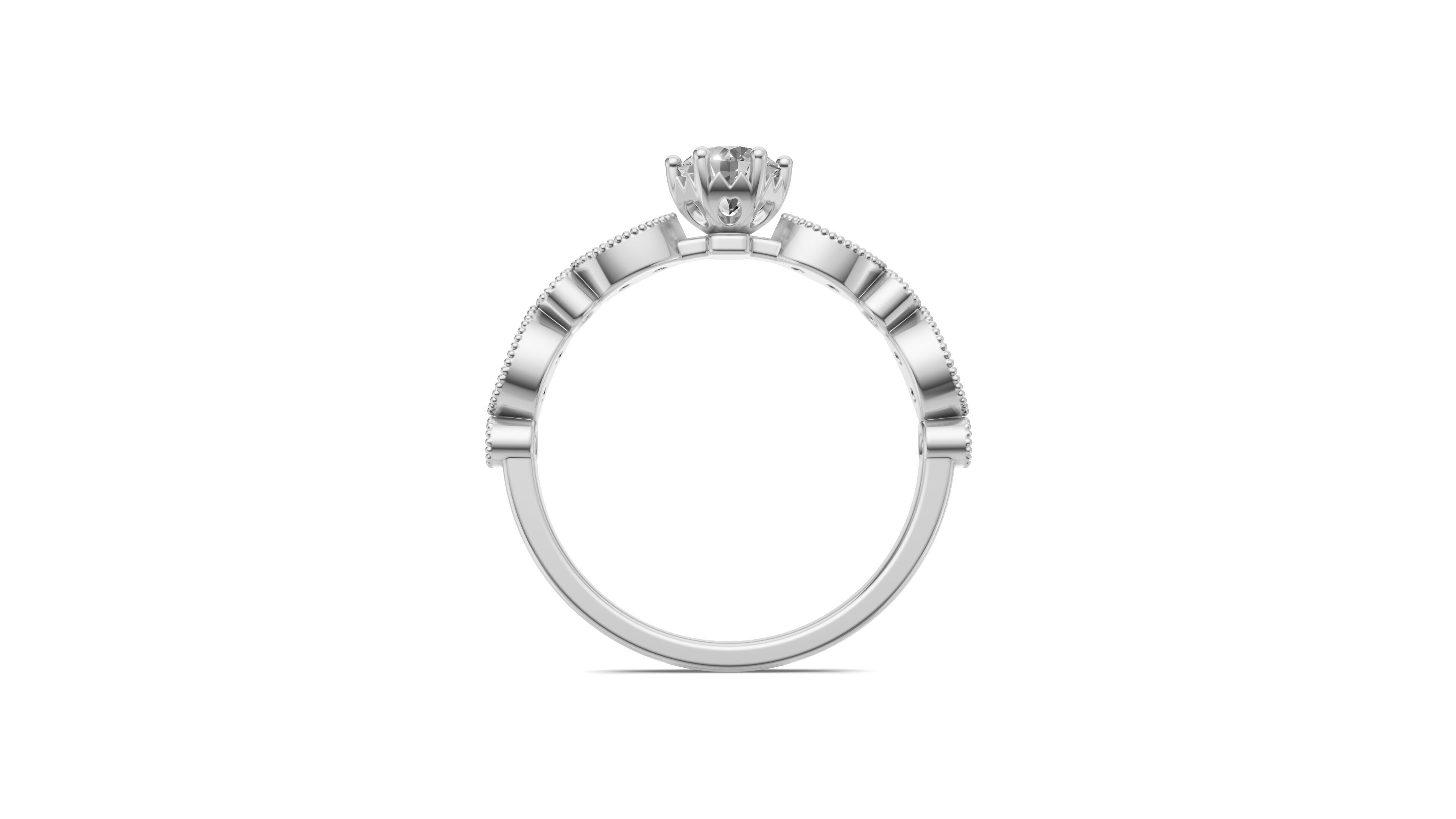 Diamond Ring with Leaf Design 3D print model_10