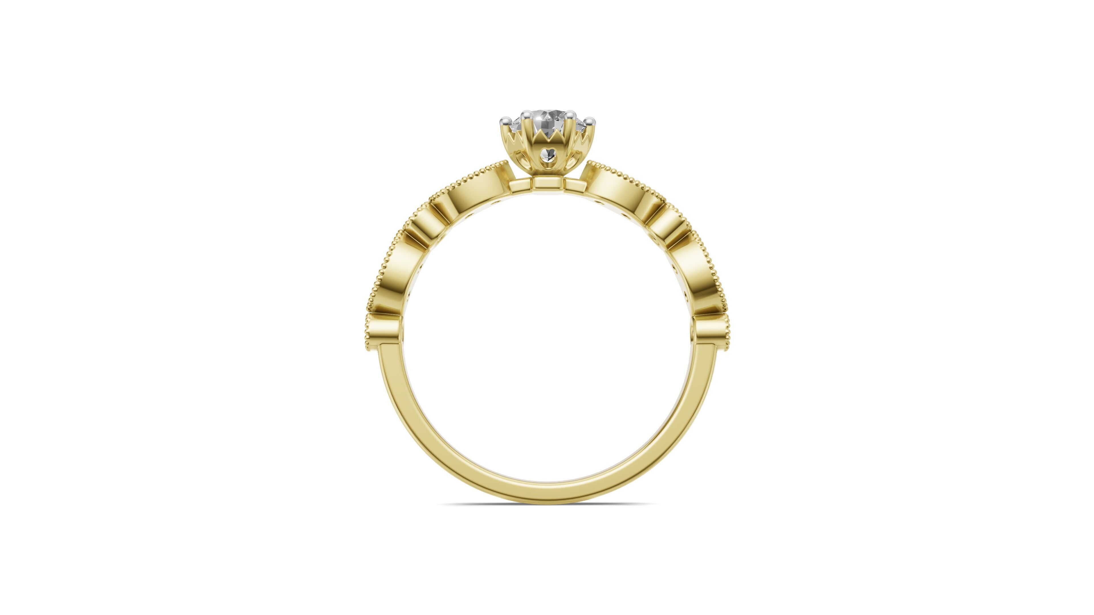 Diamond Ring with Leaf Design 3D print model_12