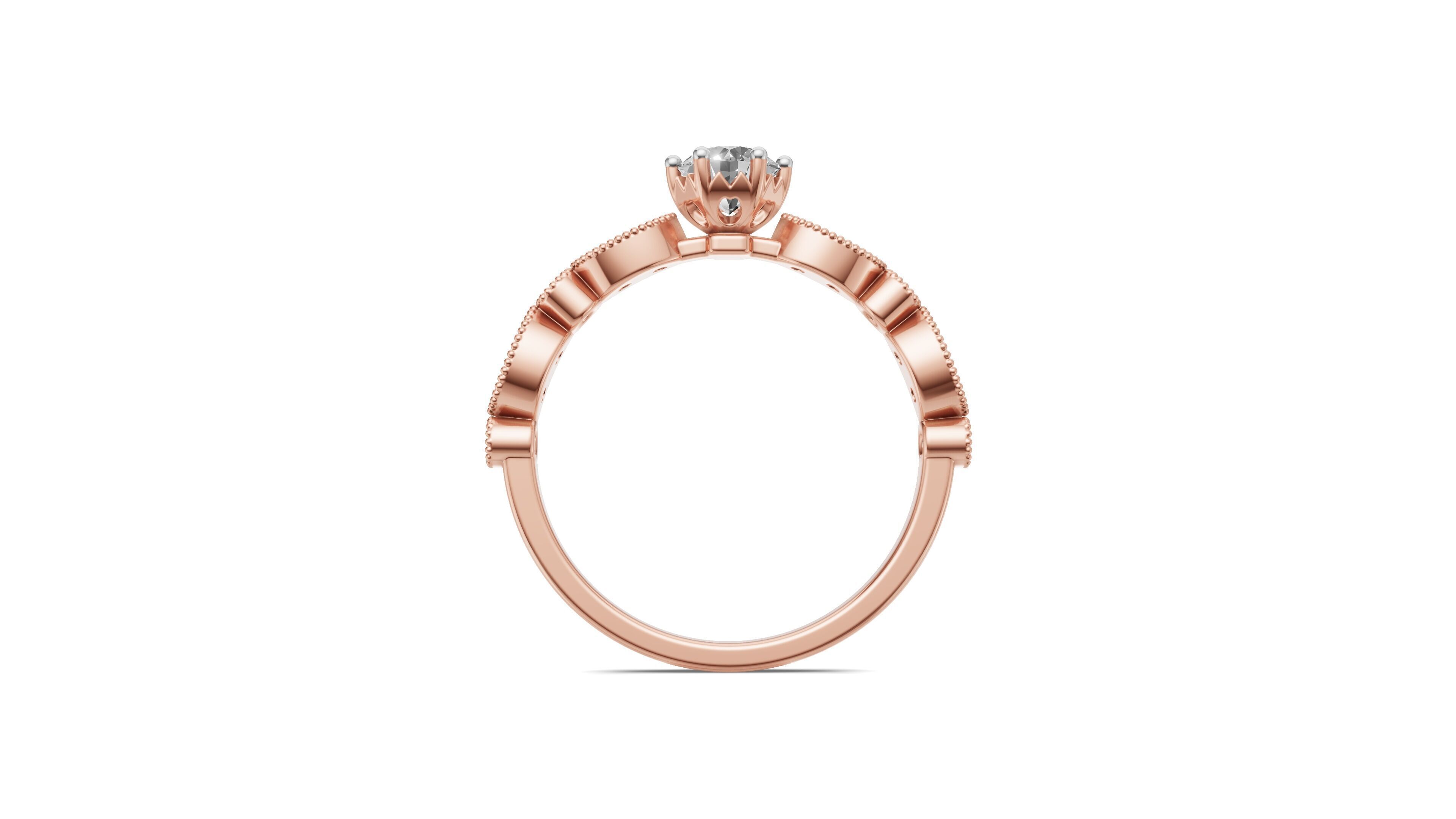 Diamond Ring with Leaf Design 3D print model_11