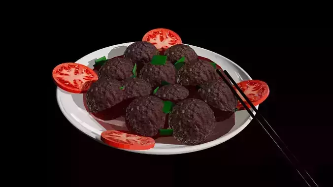 Asian food Fried meatball with tomato sauce 3D model