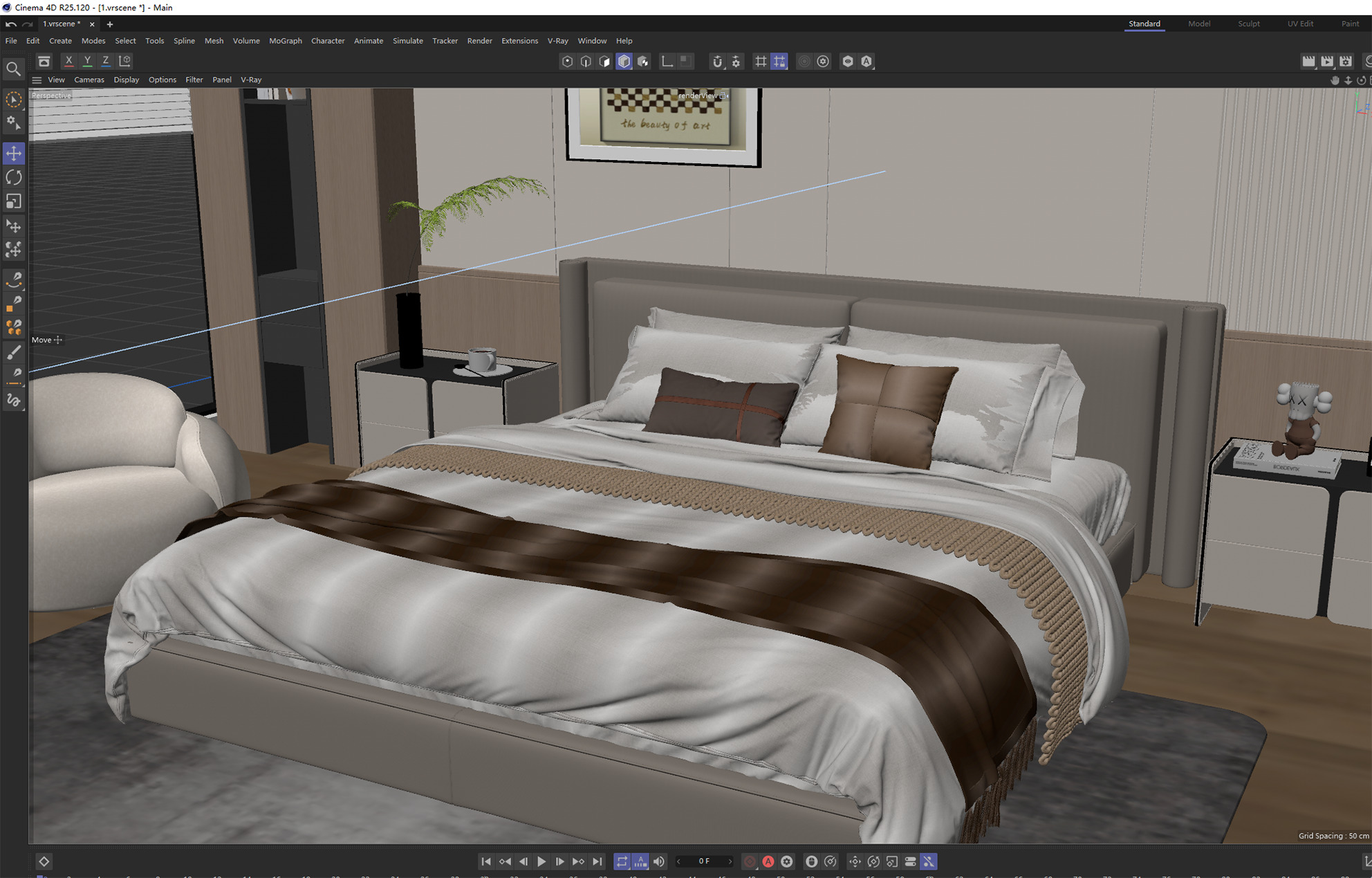 Soft Minimalist Cream Bedroom Interior 9 3D model_6