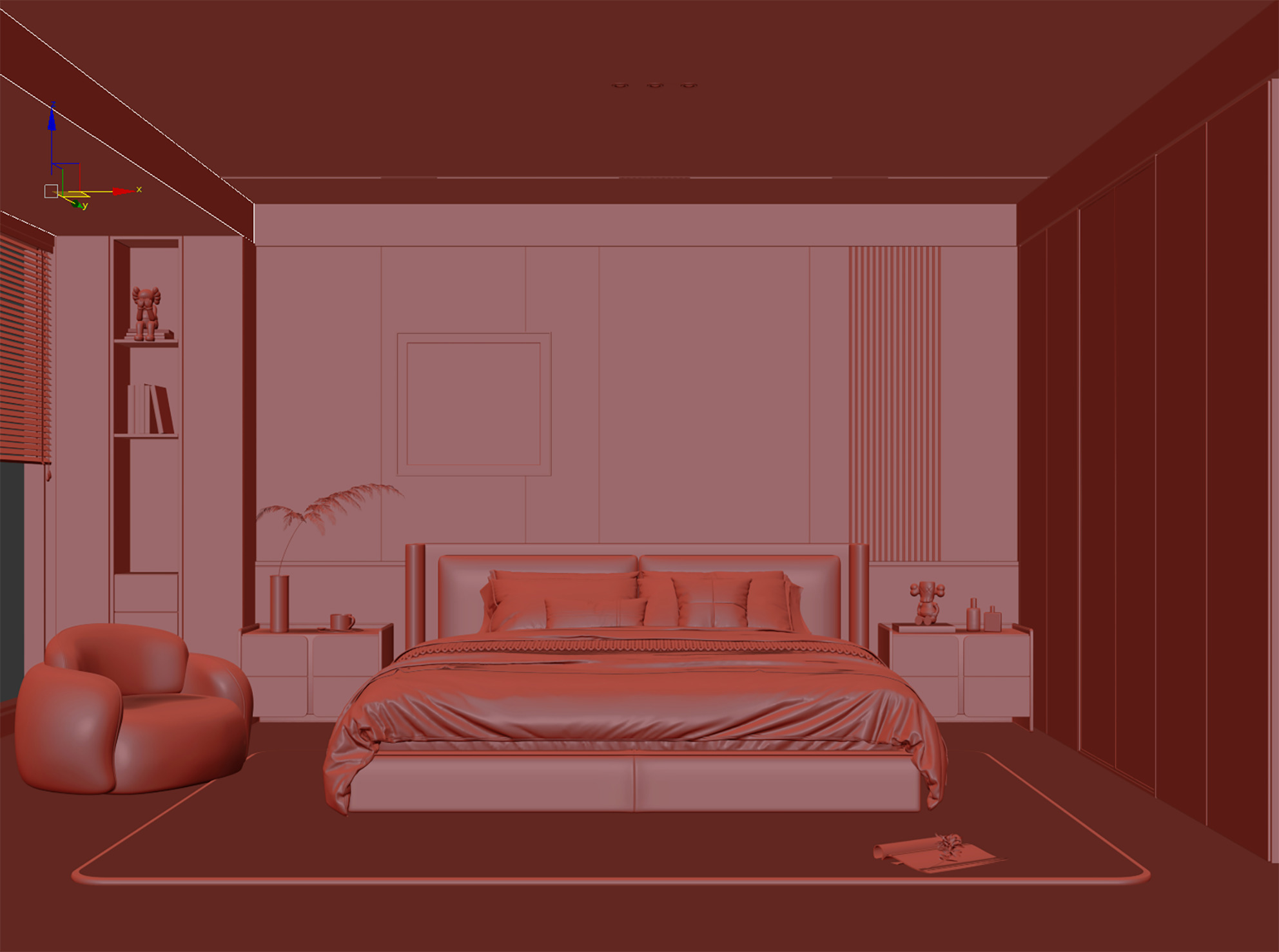Soft Minimalist Cream Bedroom Interior 9 3D model_8