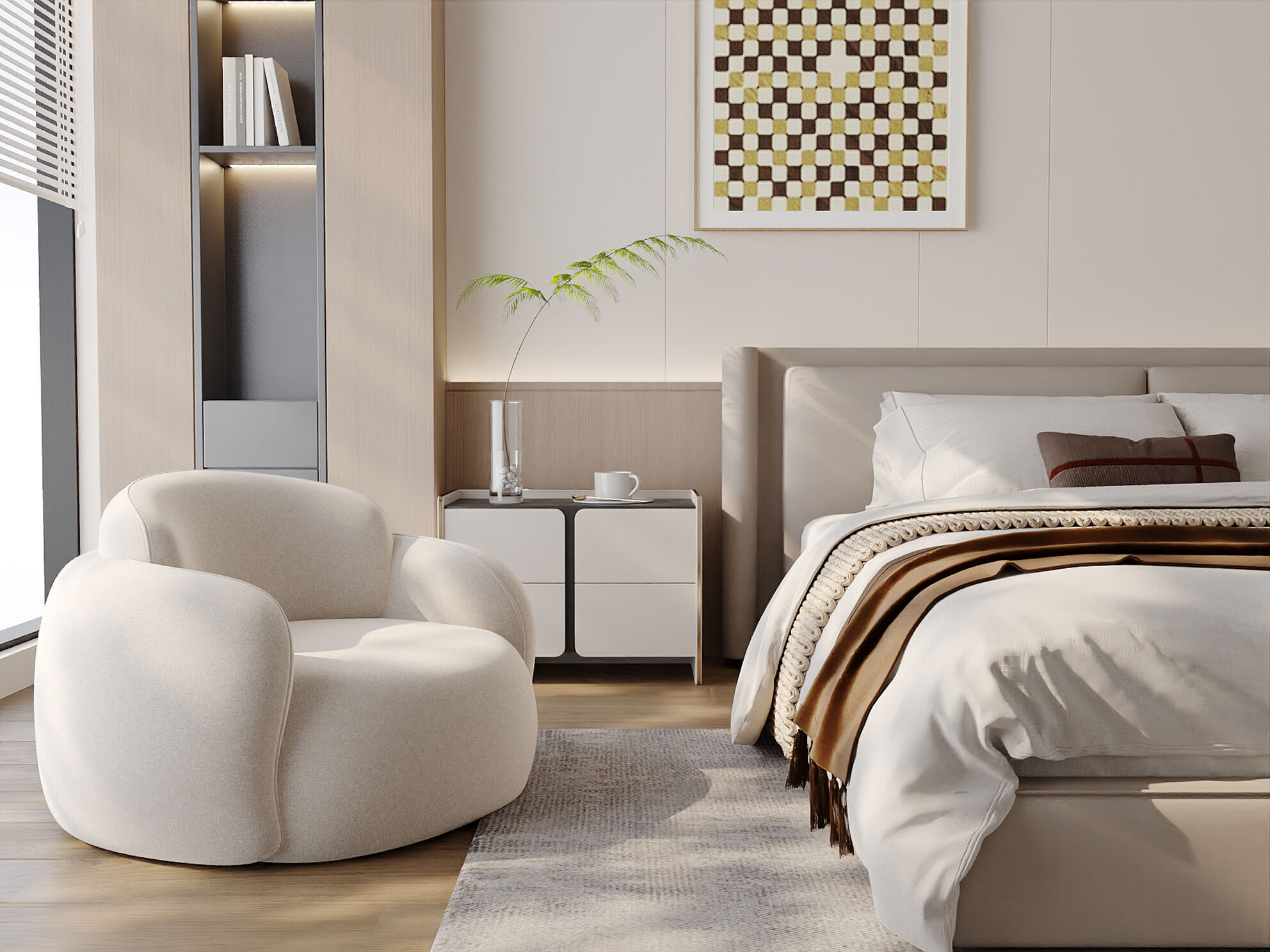 Soft Minimalist Cream Bedroom Interior 9 3D model_3