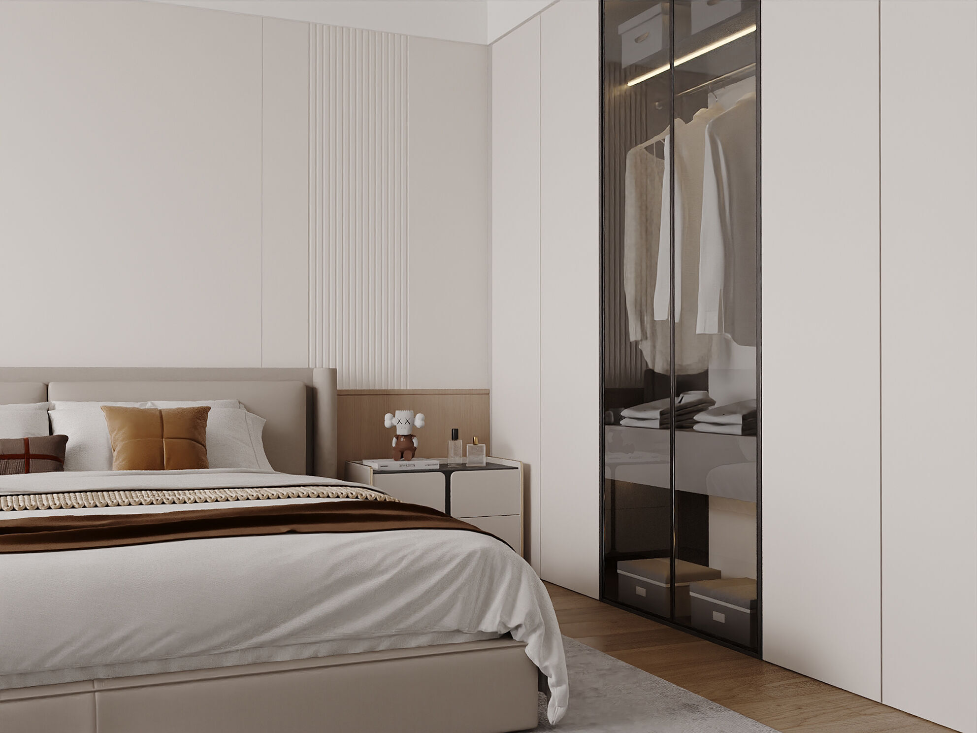 Soft Minimalist Cream Bedroom Interior 9 3D model_2
