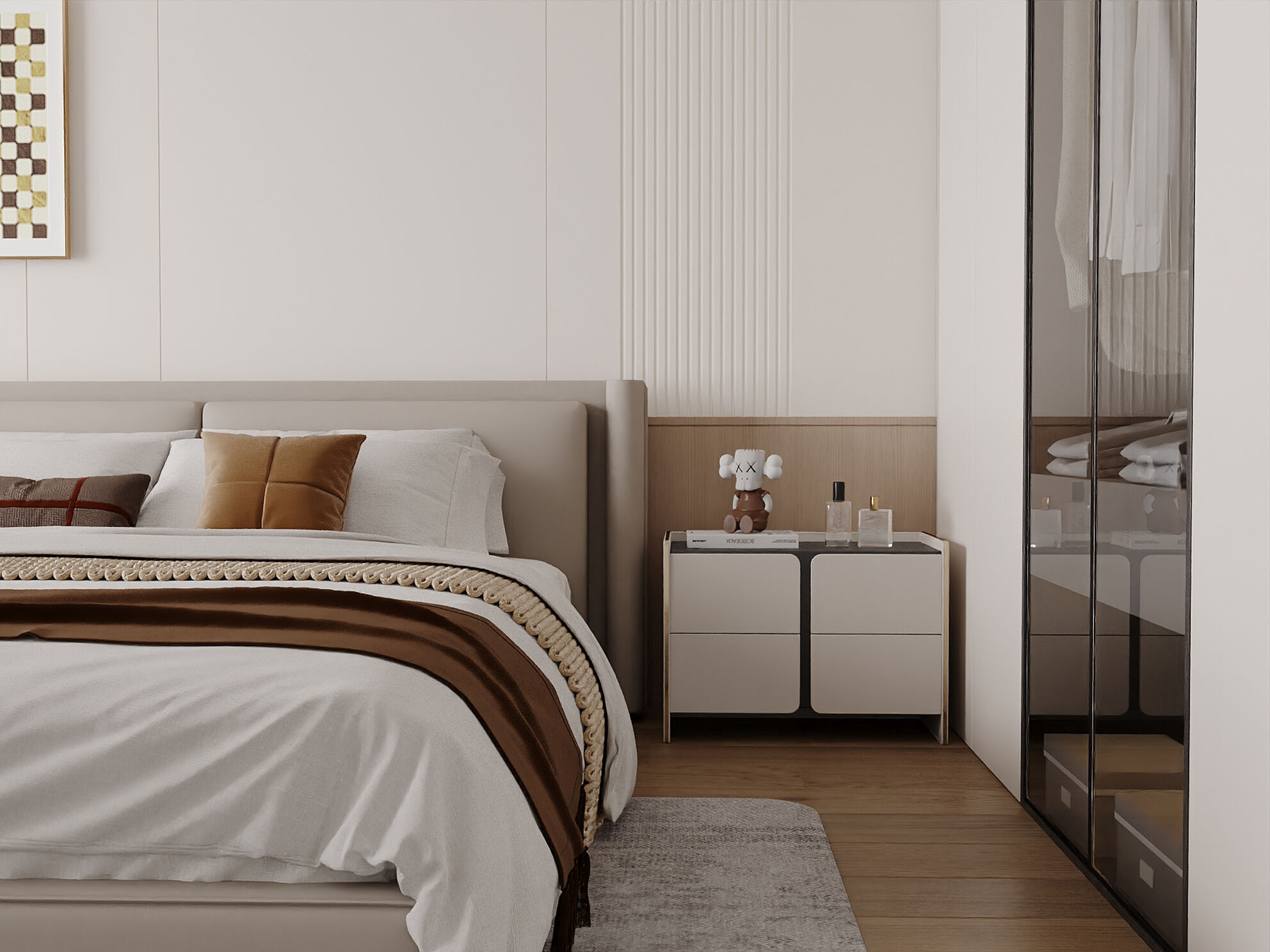 Soft Minimalist Cream Bedroom Interior 9 3D model_1