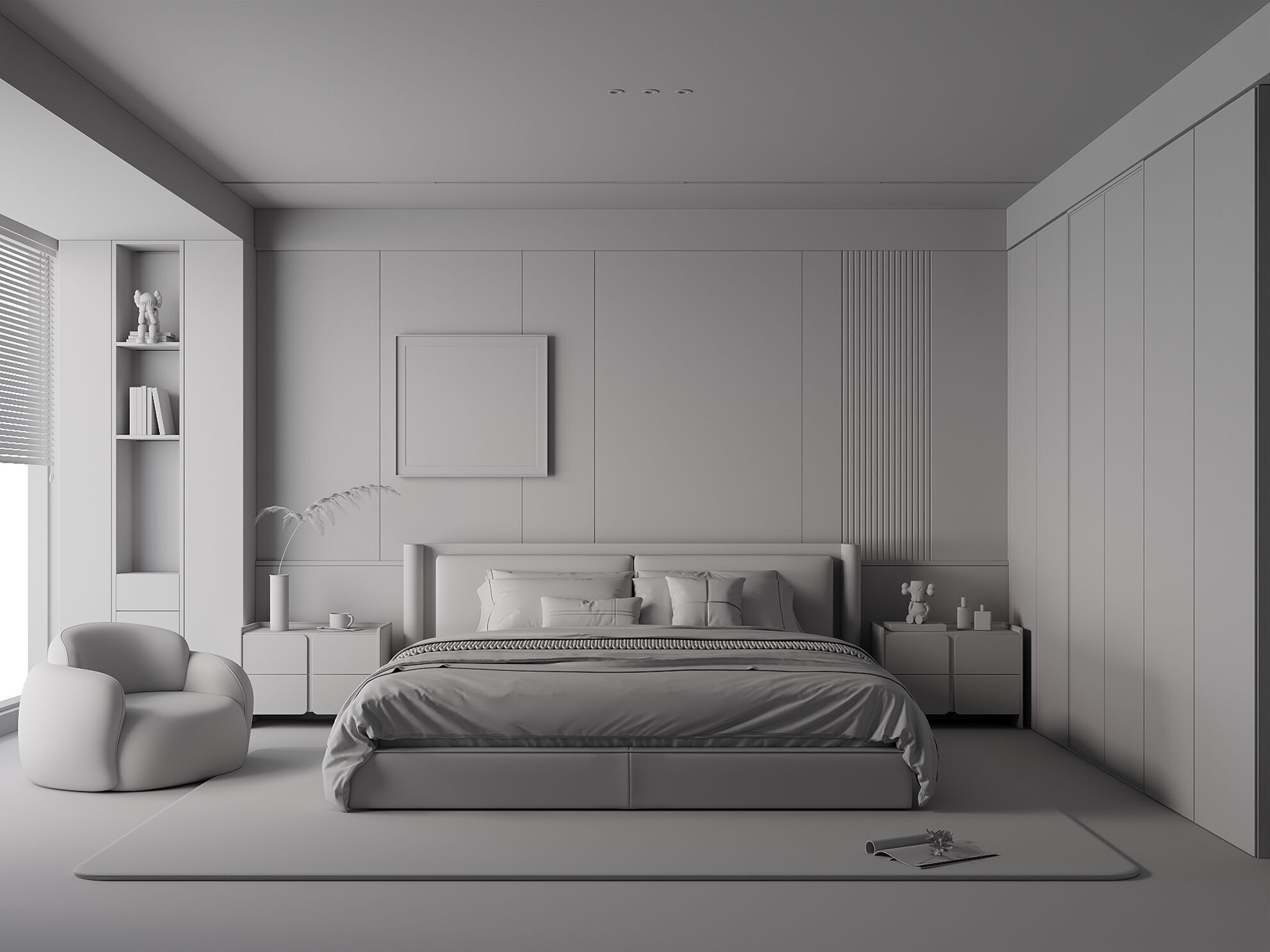 Soft Minimalist Cream Bedroom Interior 9 3D model_7