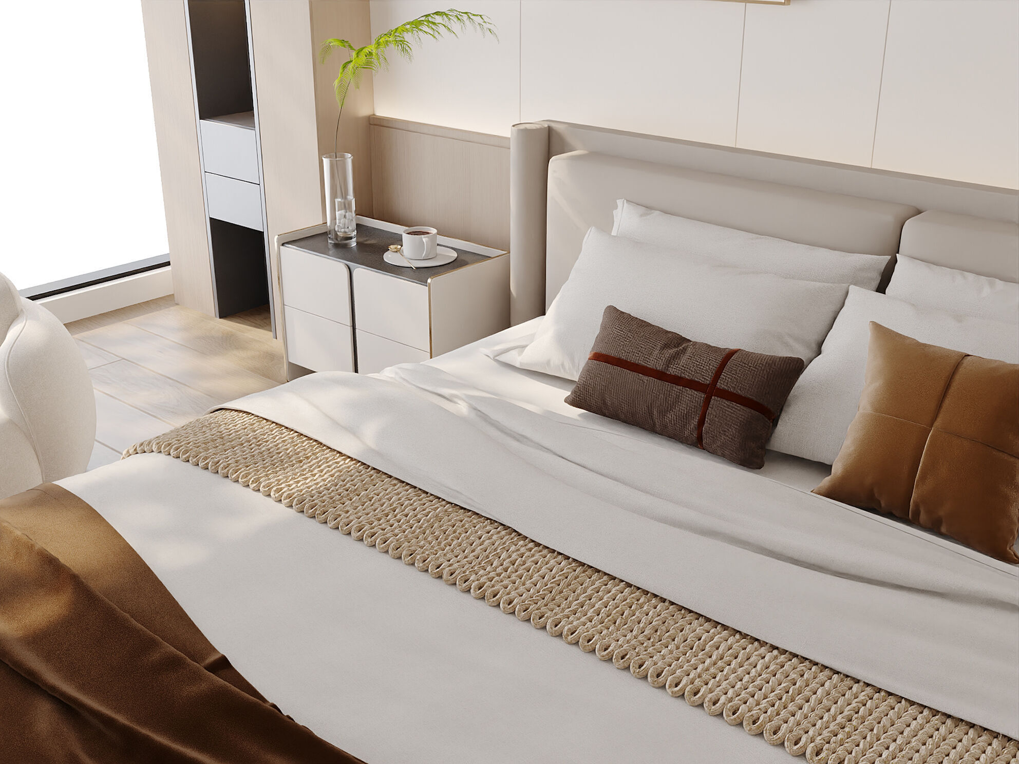 Soft Minimalist Cream Bedroom Interior 9 3D model_4
