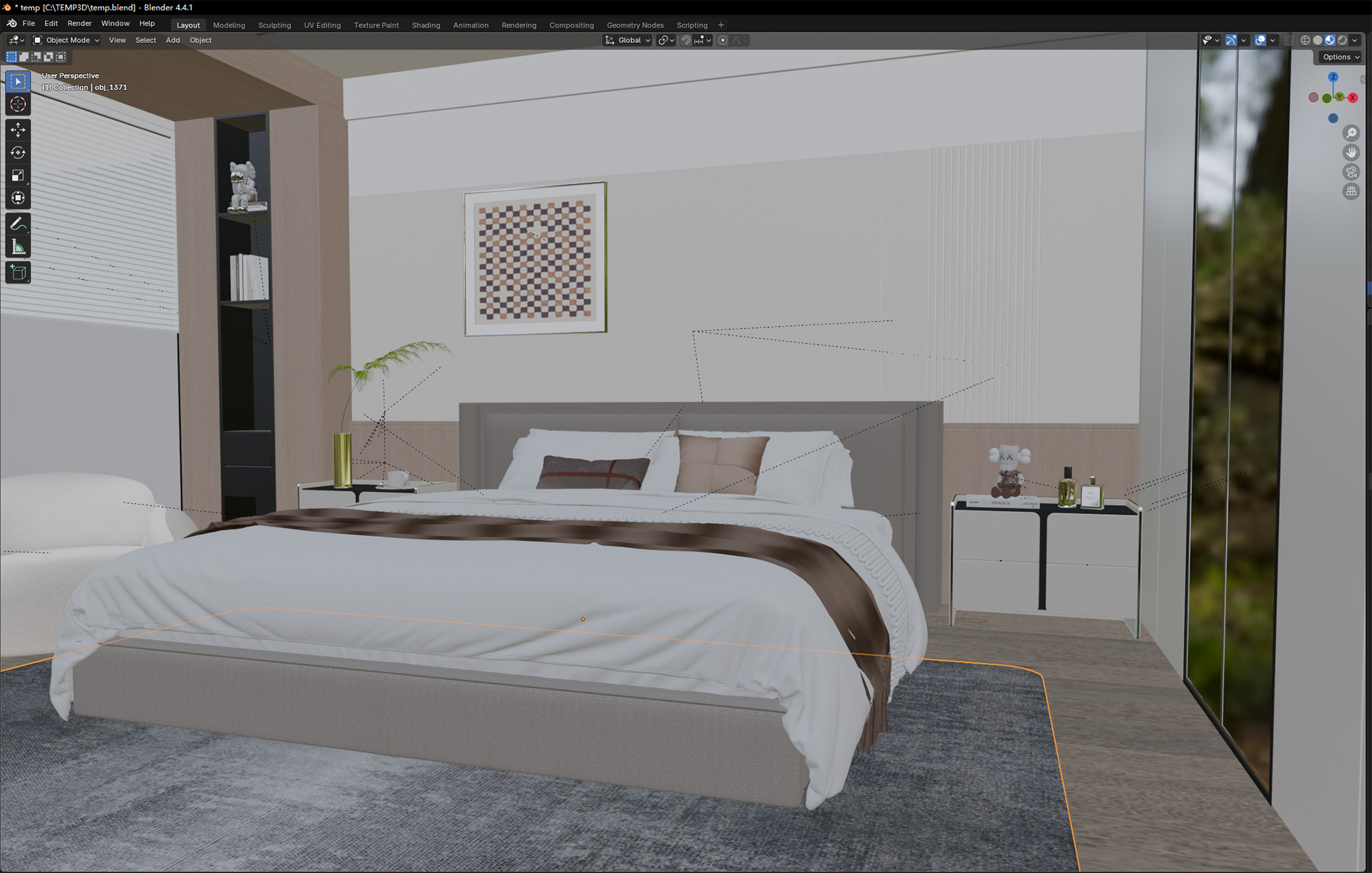 Soft Minimalist Cream Bedroom Interior 9 3D model_5