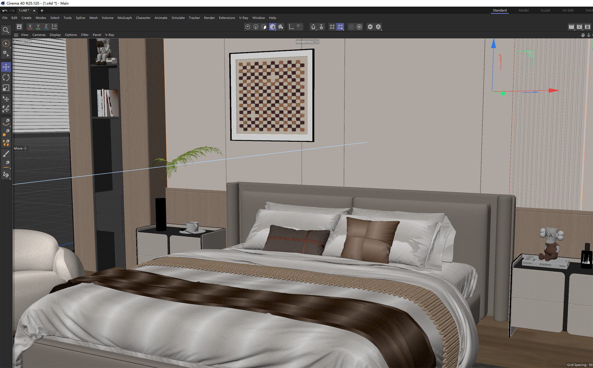 Soft Minimalist Cream Bedroom Interior 9 3D model_10