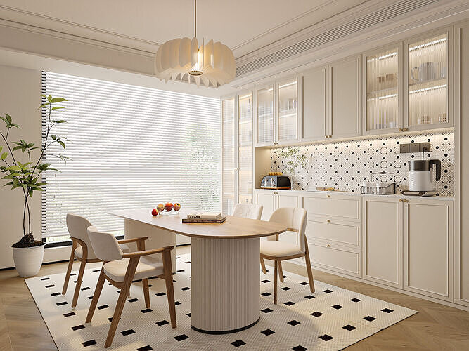 Cream Modern Kitchen and Dining Area 15 3D model