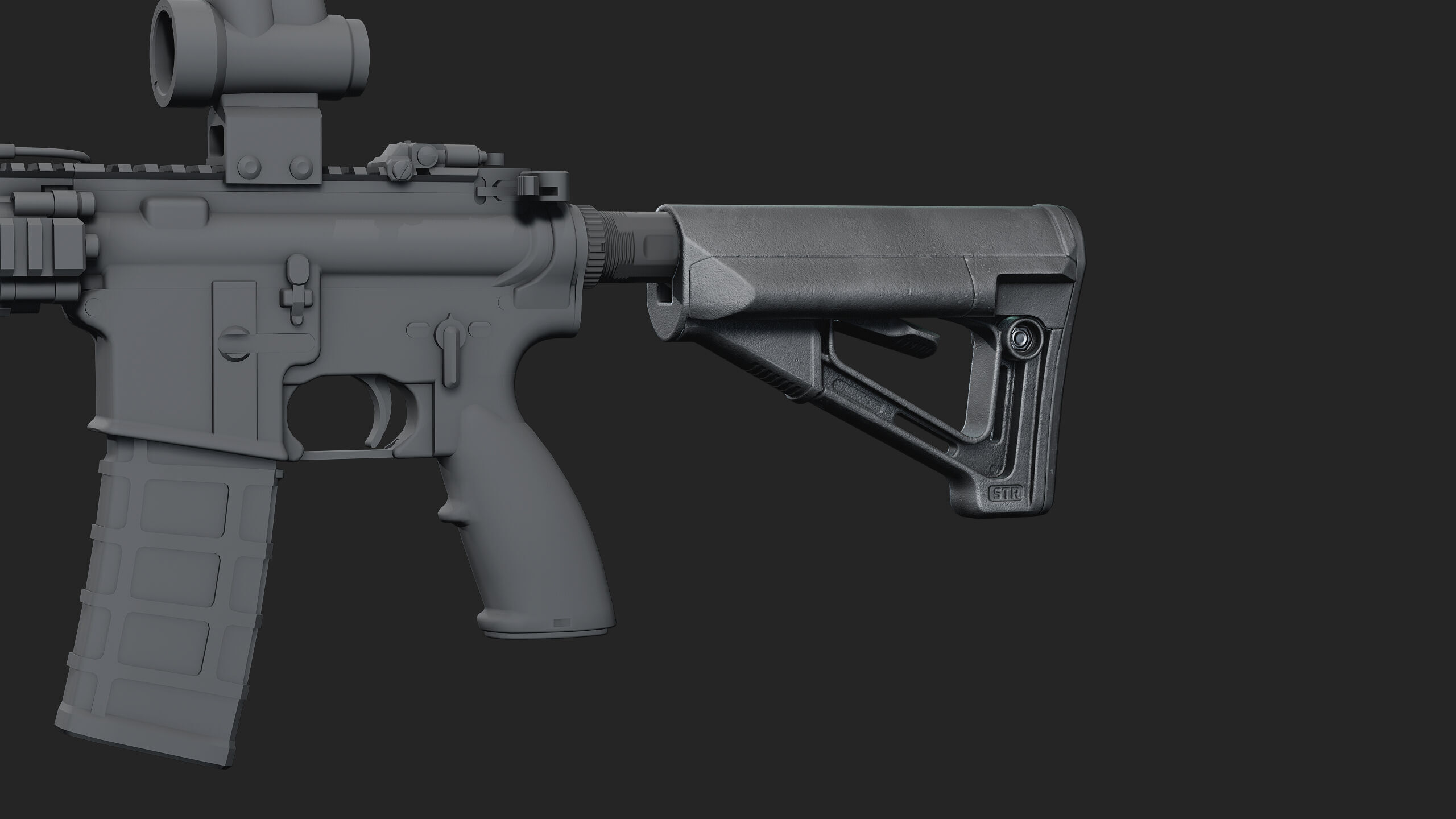 Magpul STR milspec stock Low-poly 3D model_1