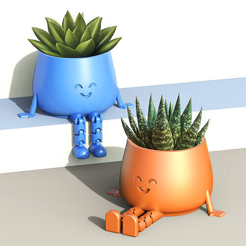 Flexible Legs Happy Face Planter   Articulated Plant Pot 3D print model