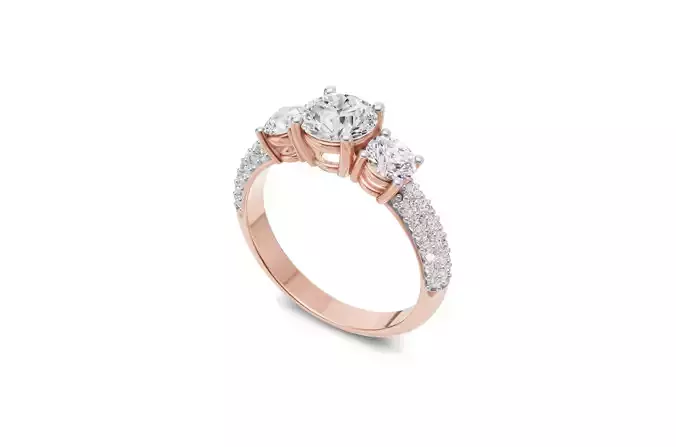 3 Stone Ring With Side Diamond