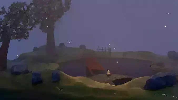 Stylized pond with an old wooden boat I Day and Night versions 3D model