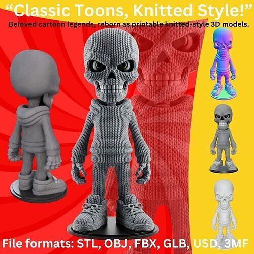 Knitted Skeleton Figure  Stylized Toy Art 3D model