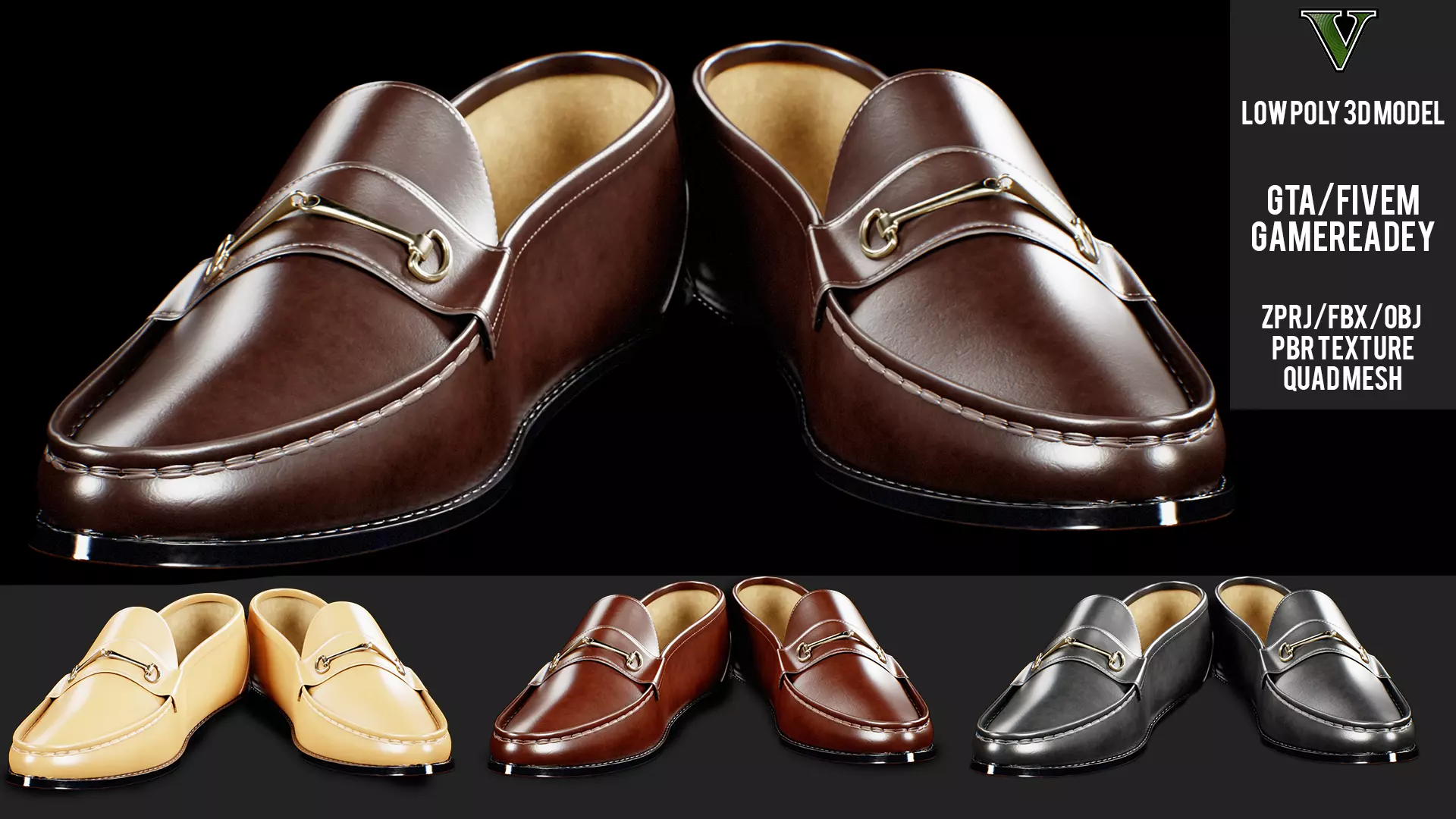 Verona II Italian Bit Loafer GameReady 3D Shoe GTA FiveM Low-poly 3D model