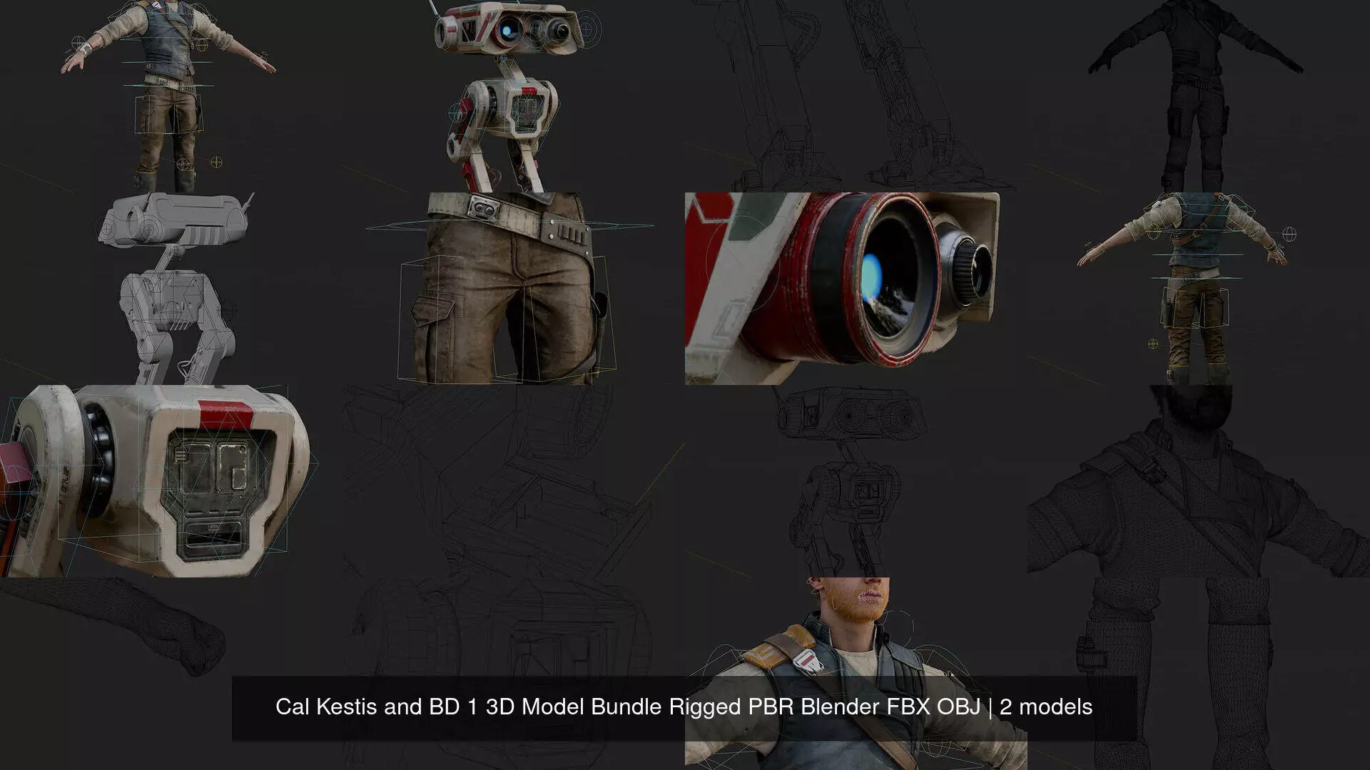 Cal Kestis and BD 1 3D Model Bundle Rigged PBR Blender FBX OBJ 3D Model Collection_0