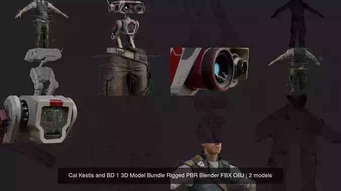 Cal Kestis and BD 1 3D Model Bundle Rigged PBR Blender FBX OBJ 3D Model Collection