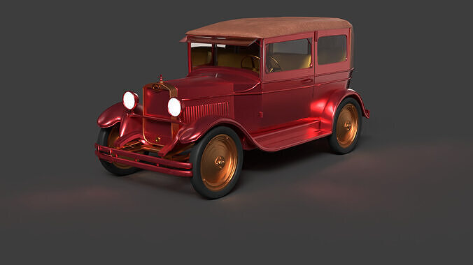 Chinese red vintage car   Low-poly 3D model