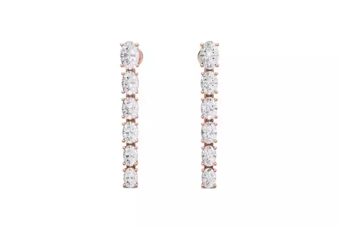 Long Dangling Earrings with Oval Diamond