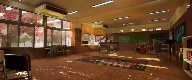 Music Classroom Modular  Environment Asset Pack 80 Assets Low-poly 3D model