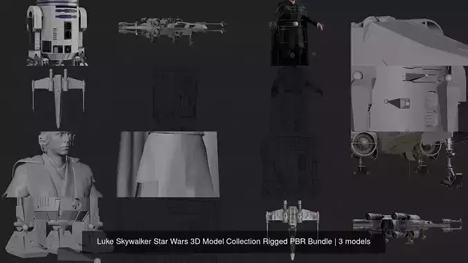 Luke Skywalker Star Wars 3D Model Collection Rigged PBR Bundle 