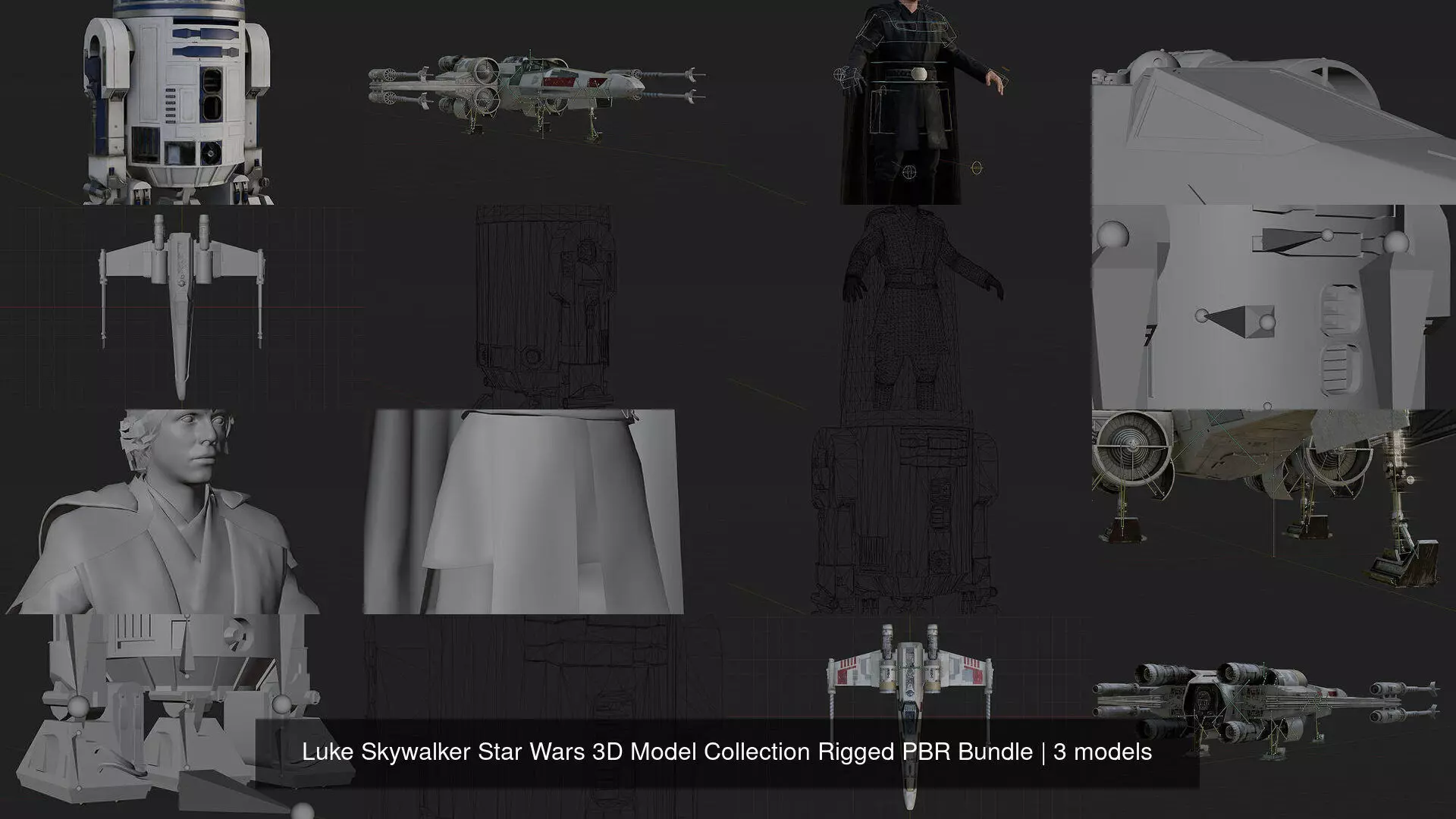Luke Skywalker Star Wars 3D Model Collection Rigged PBR Bundle _0