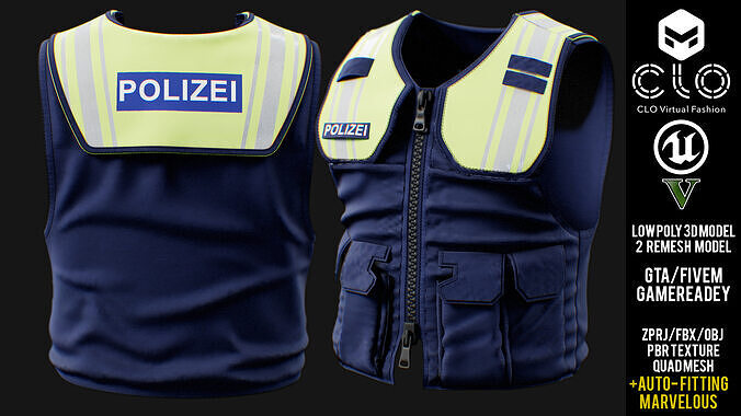 Bavarian Police HighVis Recognition Vest GTA FiveM Low-poly 3D model