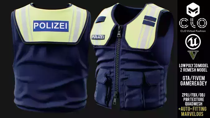 Bavarian Police HighVis Recognition Vest GTA FiveM Low-poly 3D model