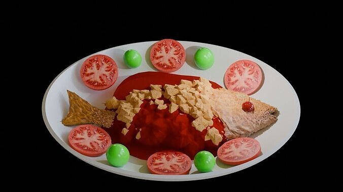 Realistic Chrysanthemum fish with tomato sauce 3D model