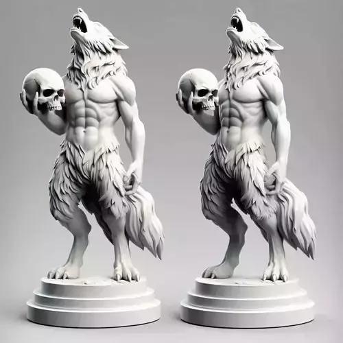 573   Ivory  Werewolf  Howling with Skull   3D Model