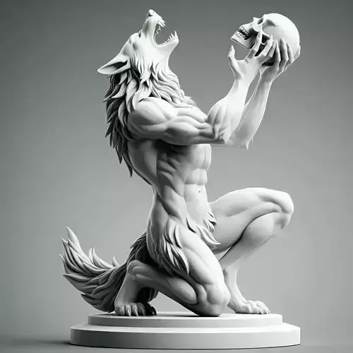  574   Ivory Werewolf  Howling with Skull    3D Model