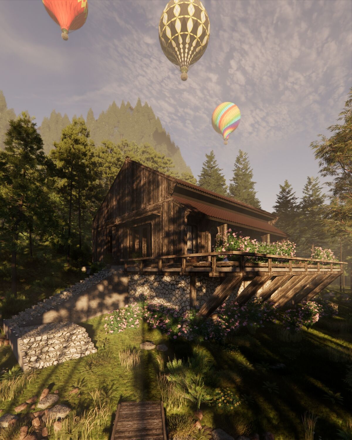 Tropical Colonial House 3D Architecture Low-poly 3D model_20