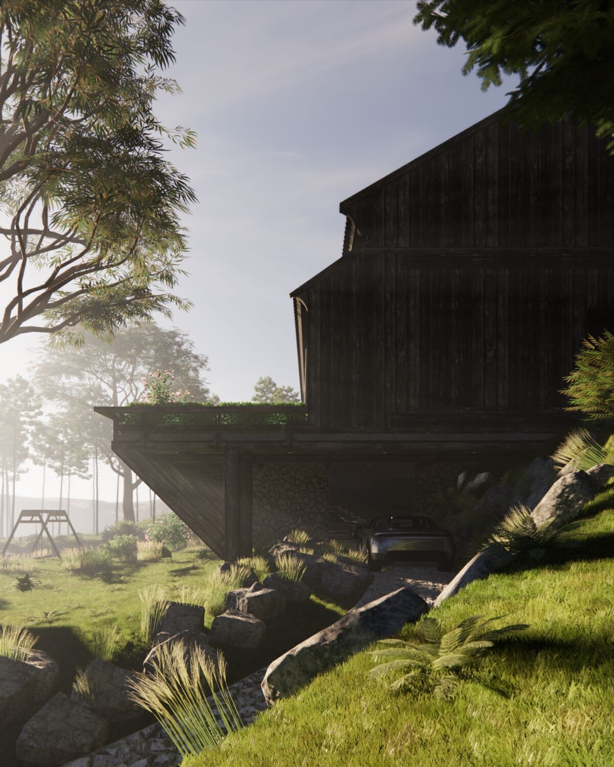 Tropical Colonial House 3D Architecture Low-poly 3D model_30