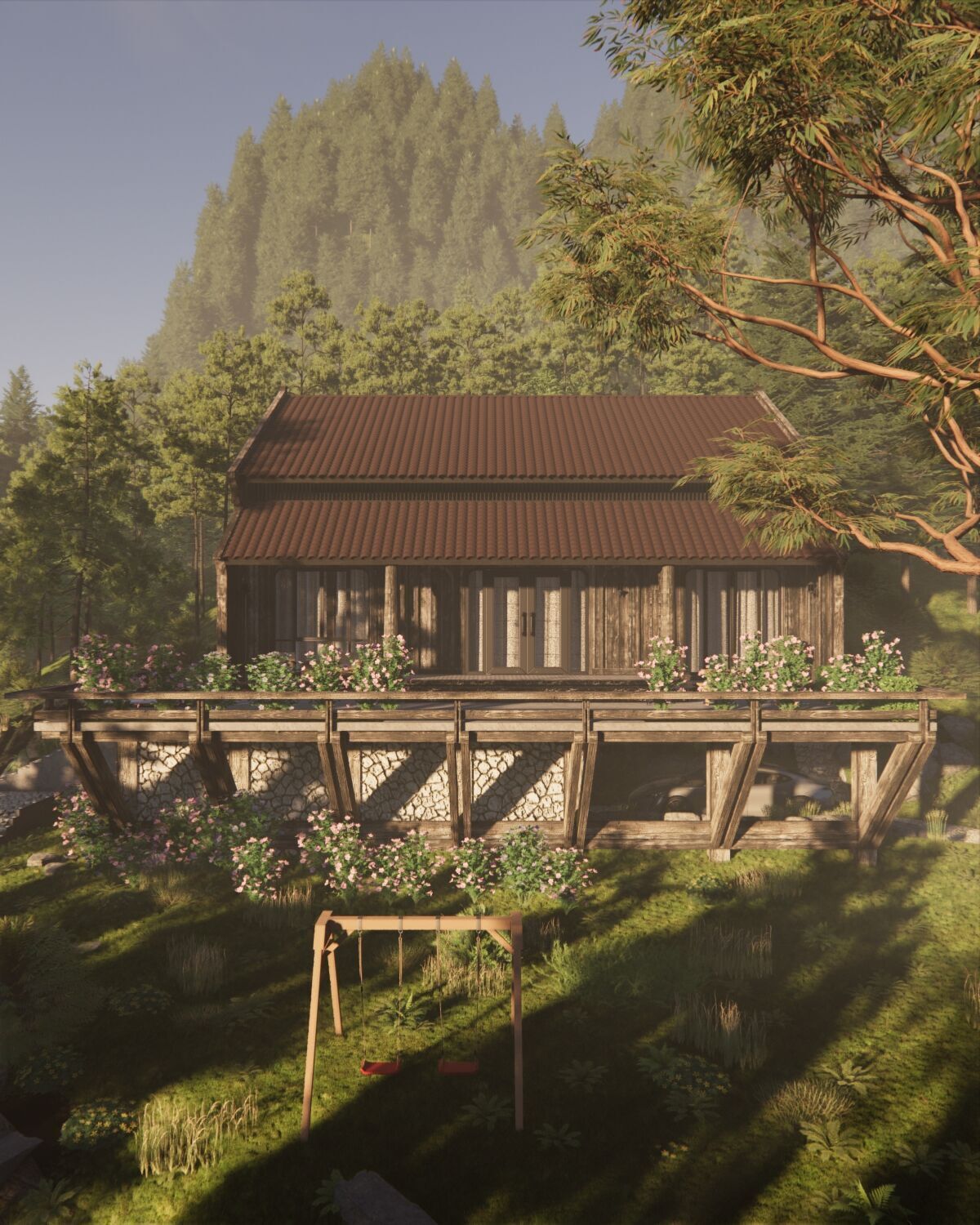 Tropical Colonial House 3D Architecture Low-poly 3D model_23