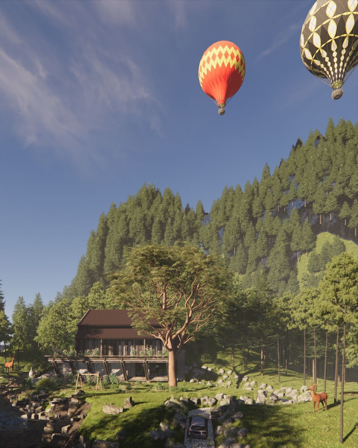 Tropical Colonial House 3D Architecture Low-poly 3D model_35