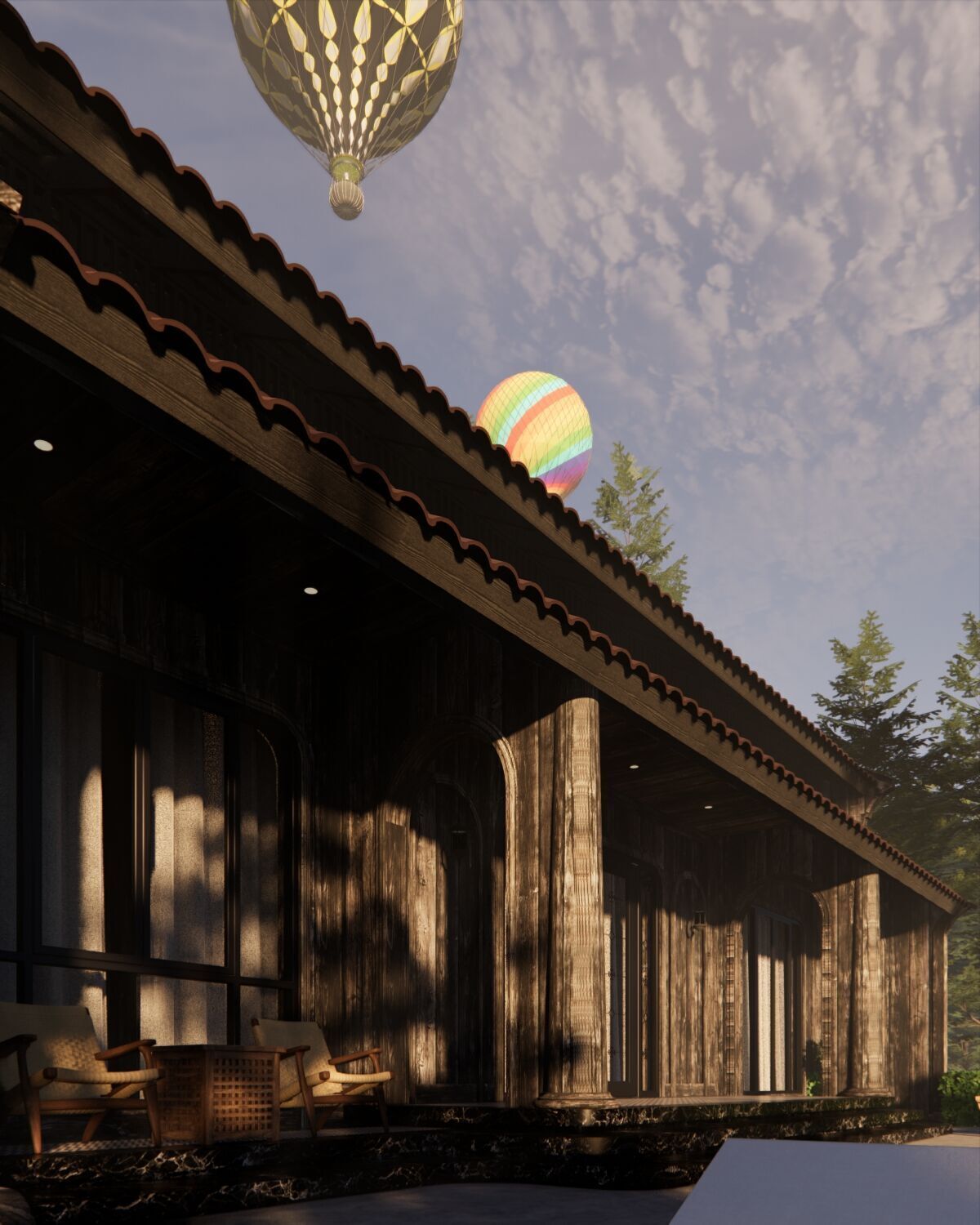 Tropical Colonial House 3D Architecture Low-poly 3D model_27