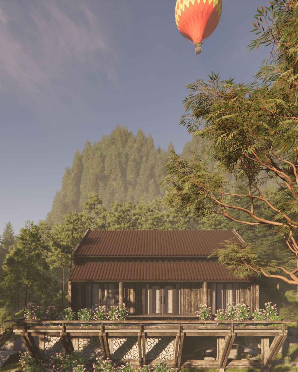 Tropical Colonial House 3D Architecture Low-poly 3D model_24