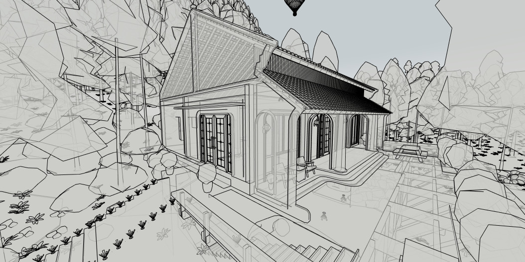 Tropical Colonial House 3D Architecture Low-poly 3D model_43