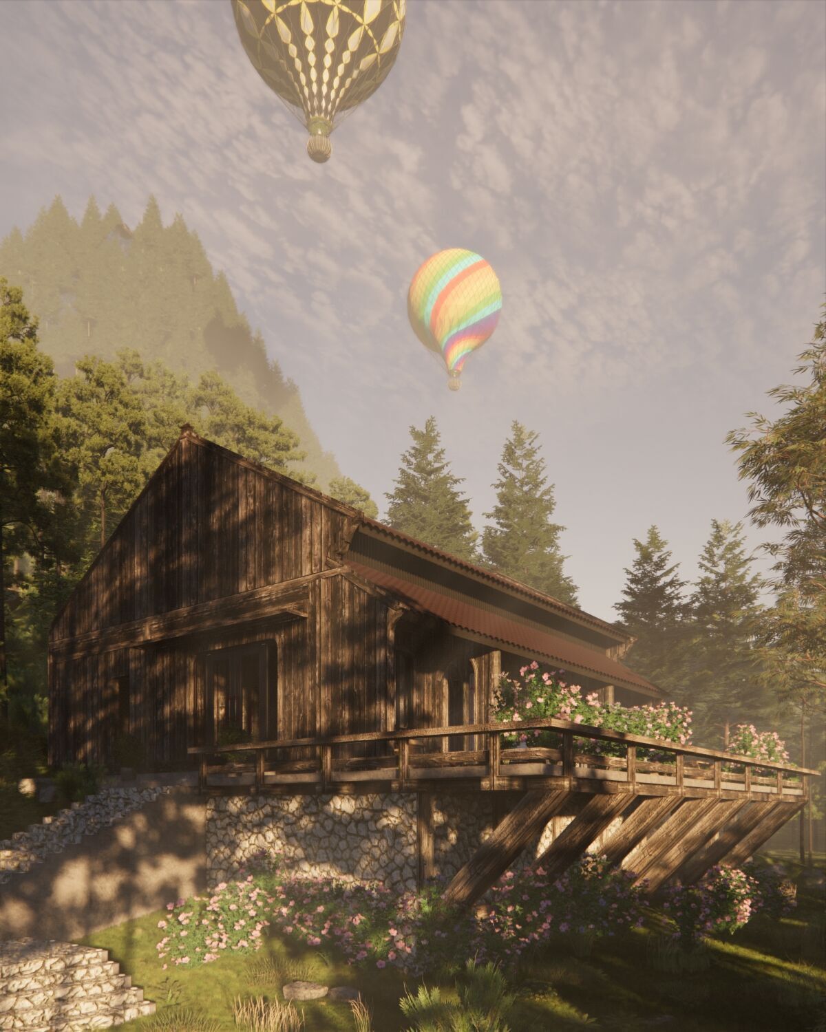 Tropical Colonial House 3D Architecture Low-poly 3D model_21